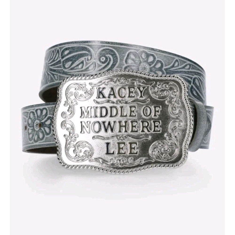 Western Cowgirl Floral Embossed Blue Leather Statement Belt Kacey Lee XL NWT